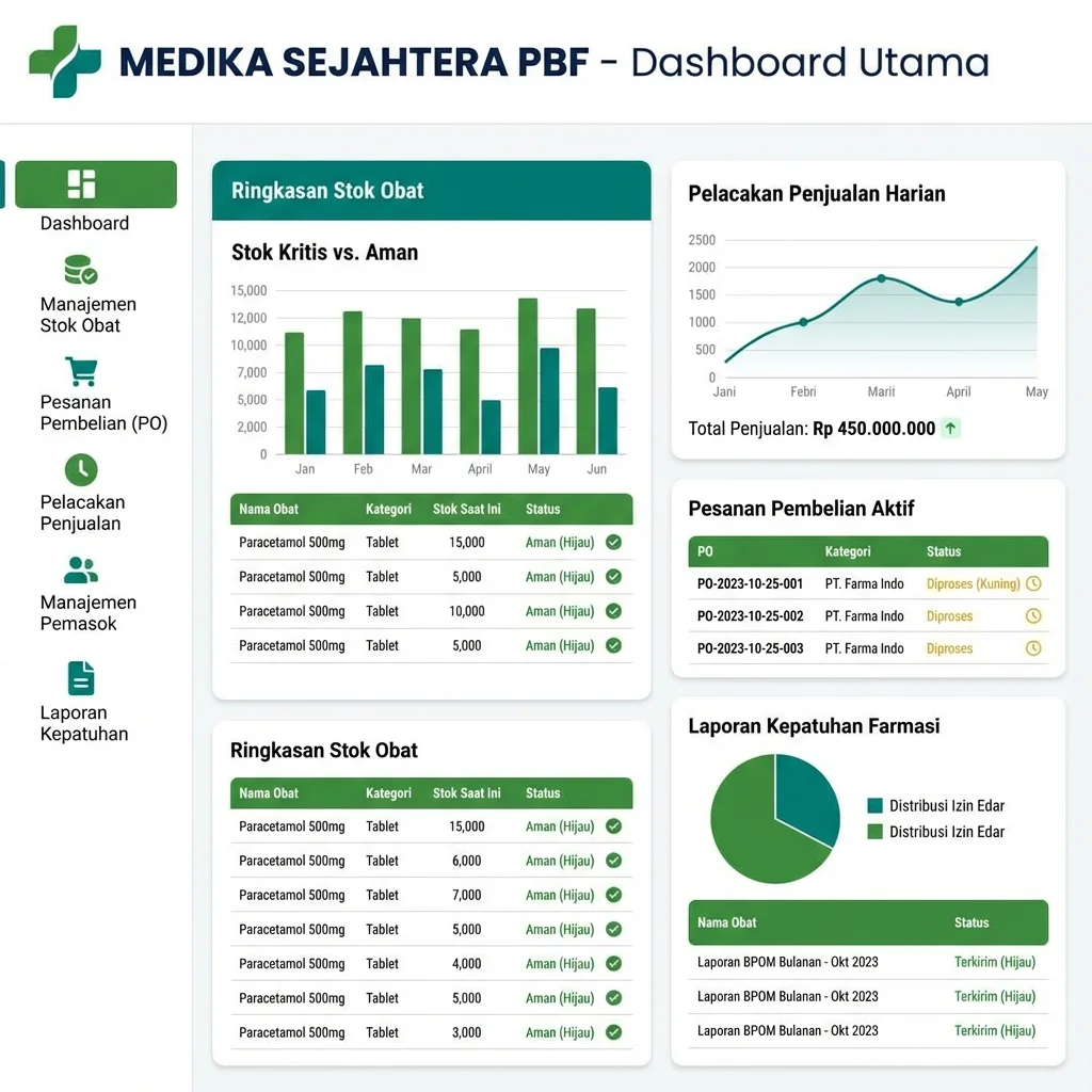 Dashboard aplikasi PBF untuk manajemen penjualan dan stok obat